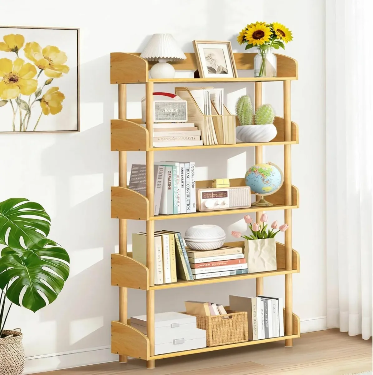 5-Tier Wooden Open Bookcase Modern Display - Image 1