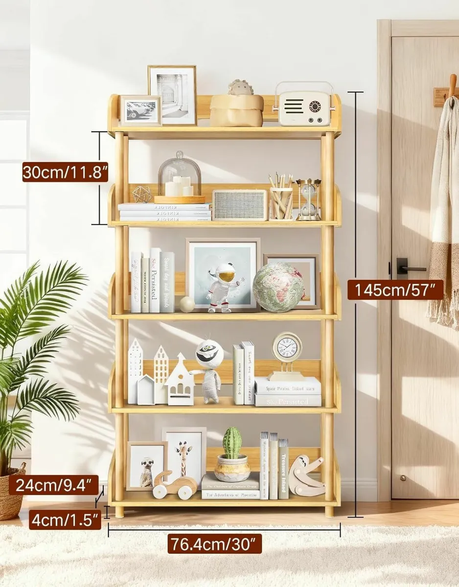 5-Tier Wooden Open Bookcase Modern Display - Image 2