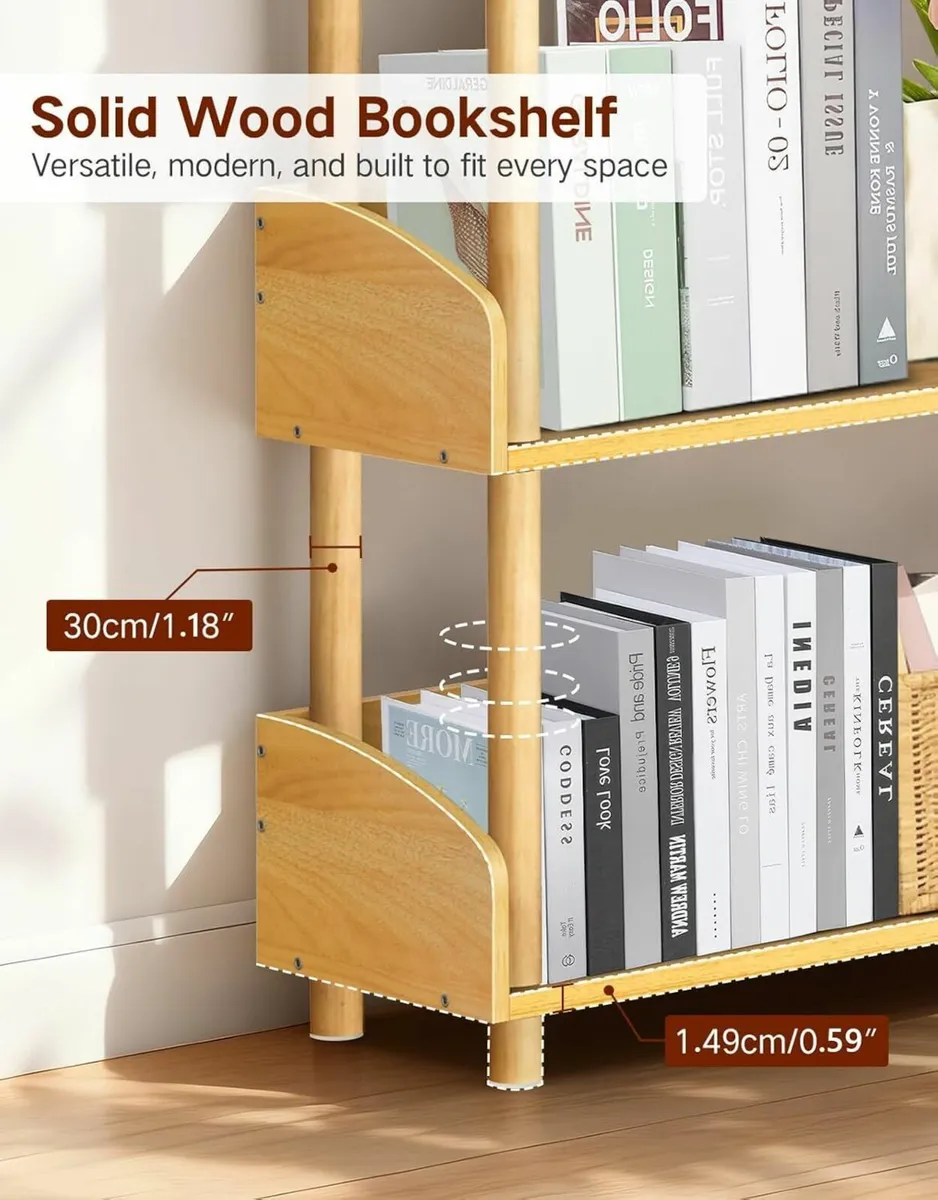 5-Tier Wooden Open Bookcase Modern Display - Image 3