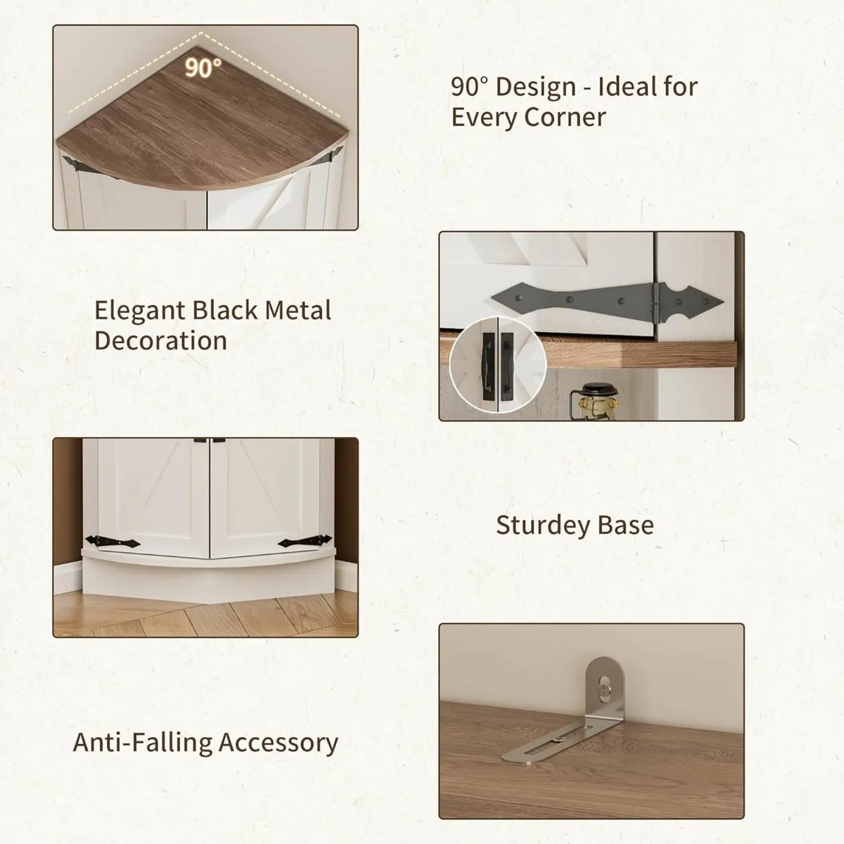 165cm Tall Corner Storage Cabinet with Barn Doors - Image 3