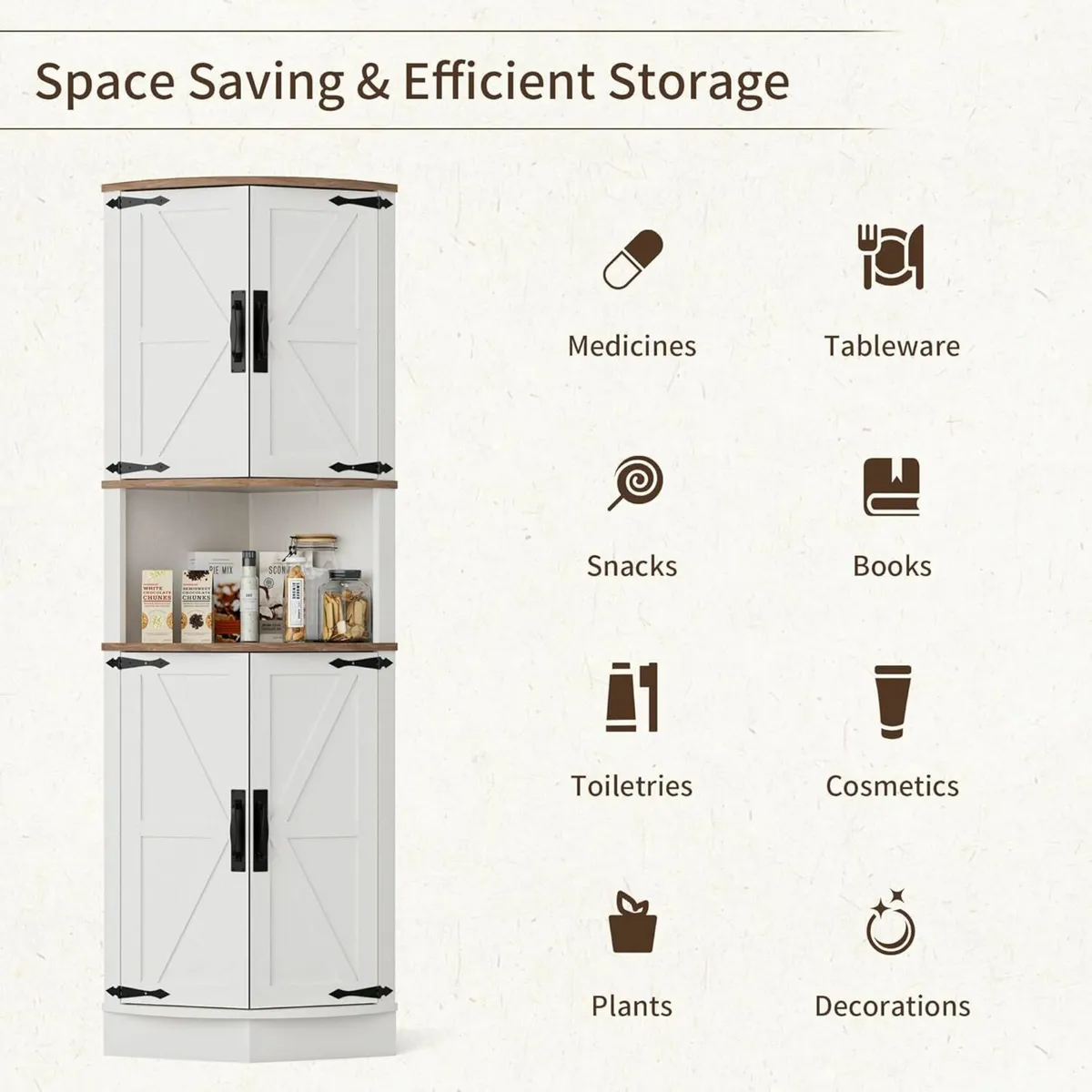 165cm Tall Corner Storage Cabinet with Barn Doors - Image 4