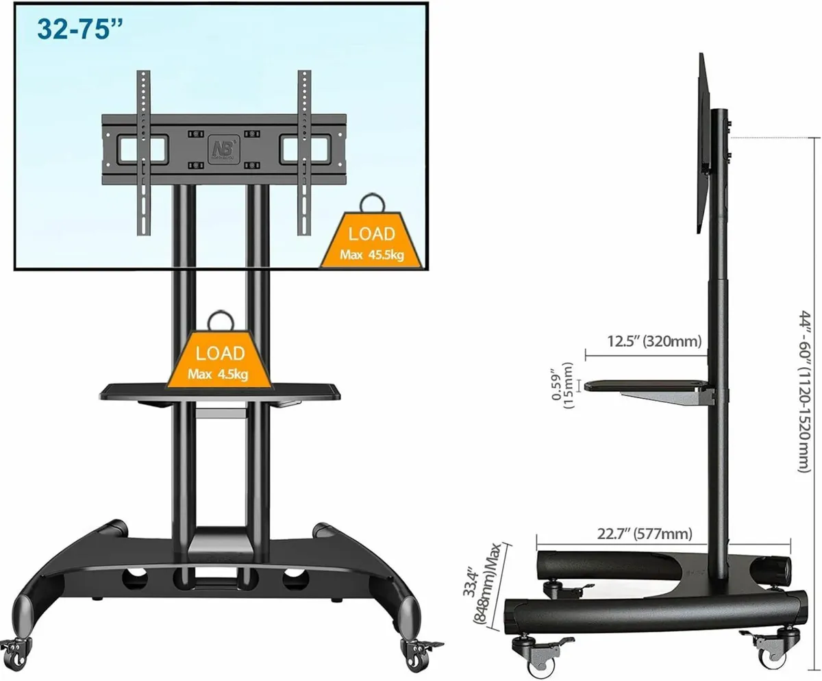 Mobile TV Cart on Wheels for 32'' to 75 inch LCD - Image 4