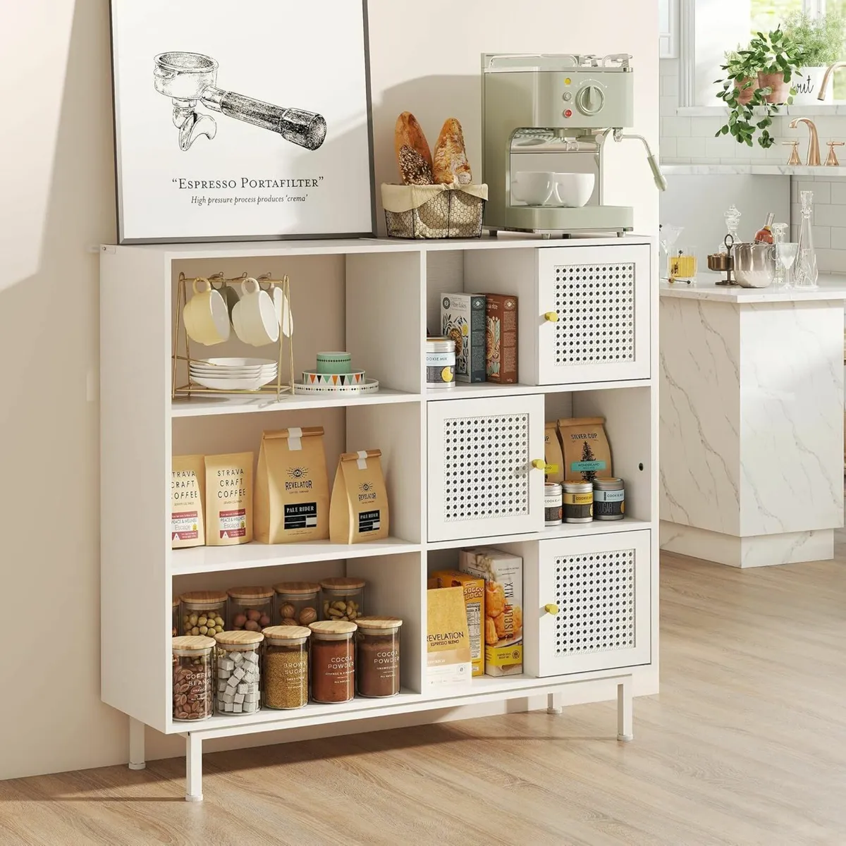 Rattan Bookcase Storage Sideboard Cabinet with - Image 2