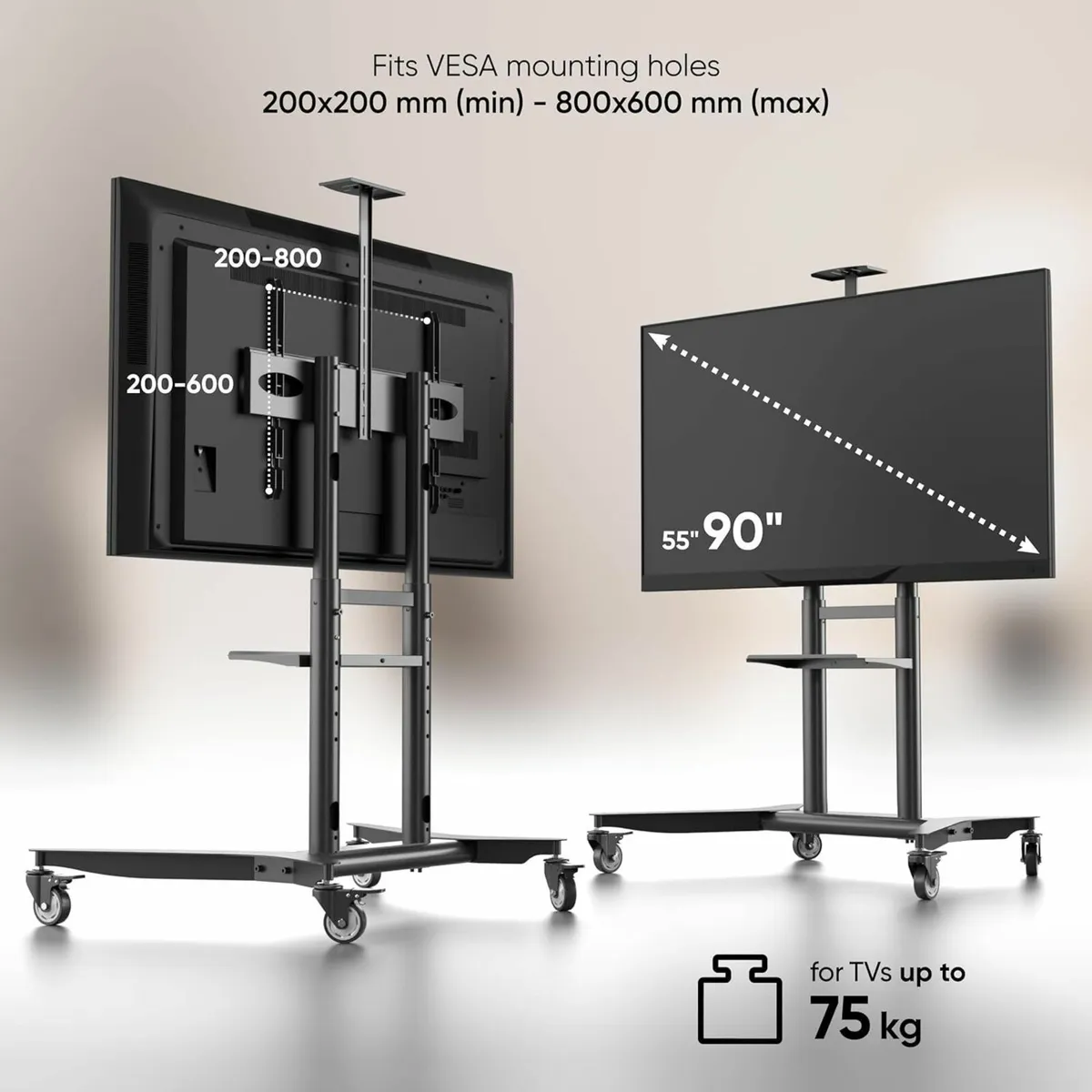 Mobile TV Stand on Wheels for 55-90 Screen - Image 3