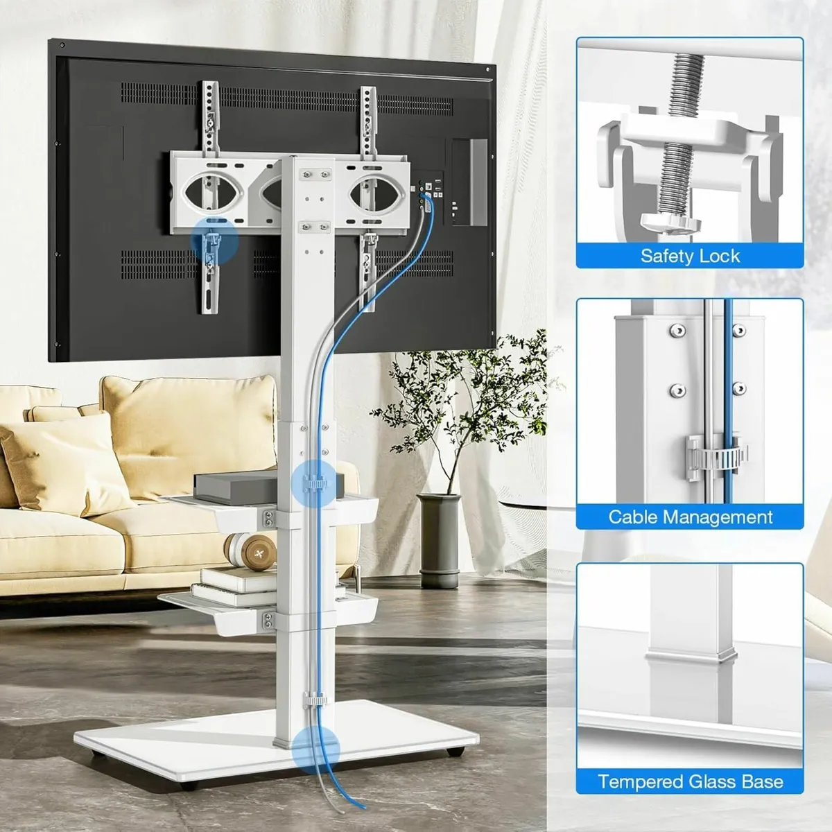 TV Floor Stand with tempered glass base for 32-70 - Image 4