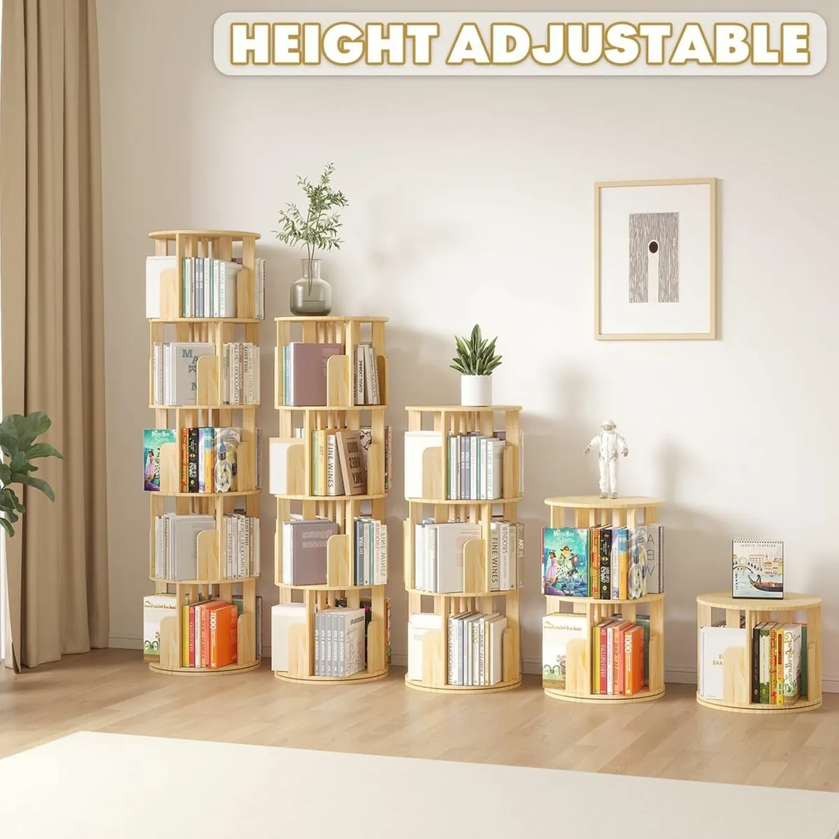 Rotating Bookshelf 2 Tier Floor Standing Bookcase - Image 3