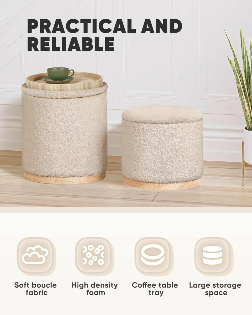 Round Beige Ottoman with Storage Set of 2 Makeup - Image 4