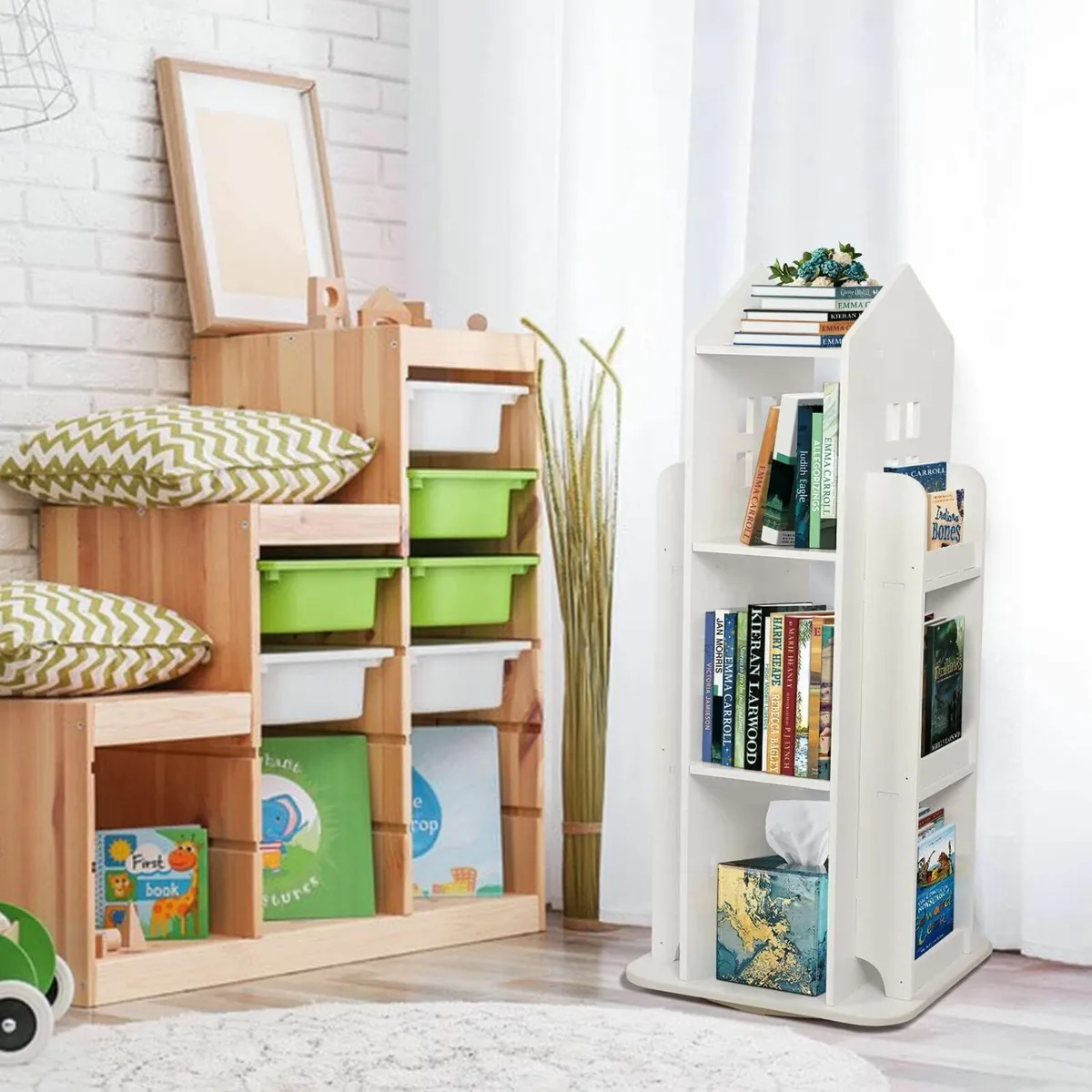 3-Tier Rotary Bookshelf Childrens Bookcases - Image 2