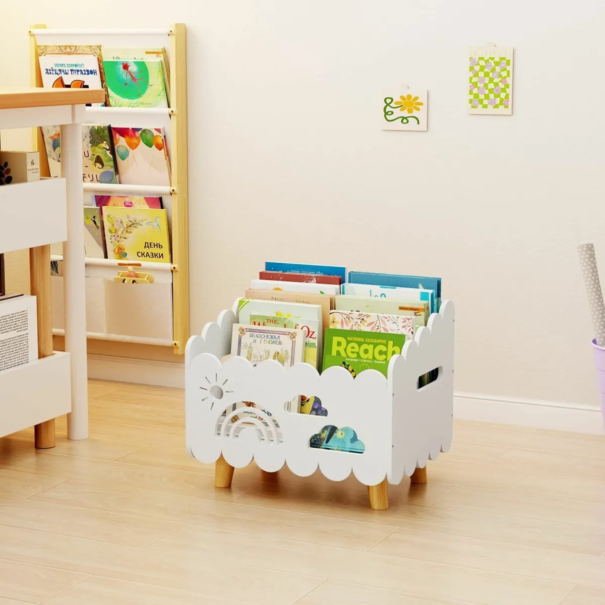 Wood Kids Bookshelf Montessori with 2 Adjustable - Image 4