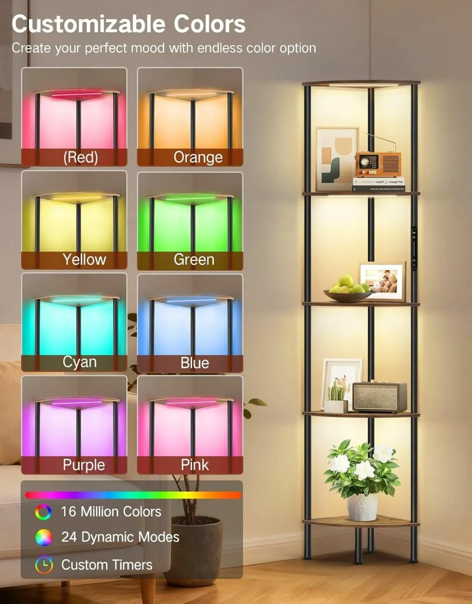 5 Tier Corner Shelf with RGB Lights Touch APP - Image 3