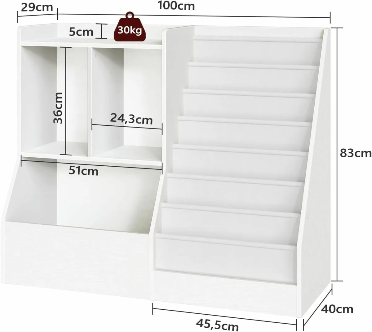 100 cm Kids Bookshelf and Toy Storage 7 Layer - Image 3