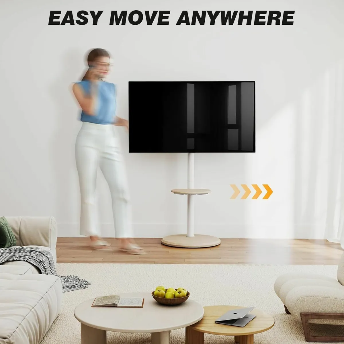 TV Floor Stand with Hidden Wheels for 32-65 Inch - Image 2