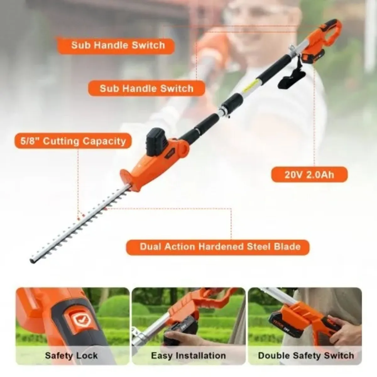 20V Cordless Hedge Trimmer Telescoping Pole Hedge - Image 2