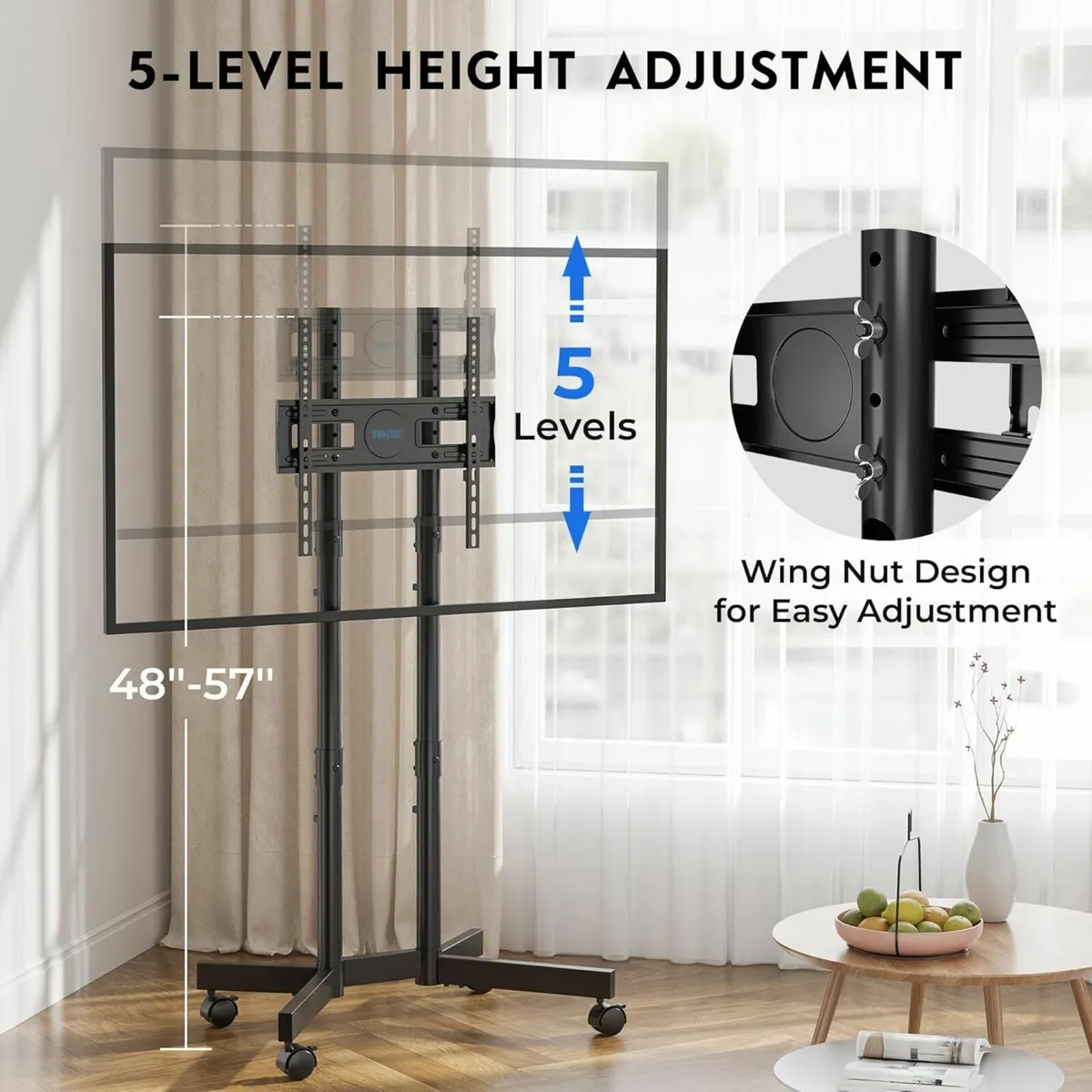 Rolling TV Stand for 32-70 inch TVs Mobile Cart - Image 4