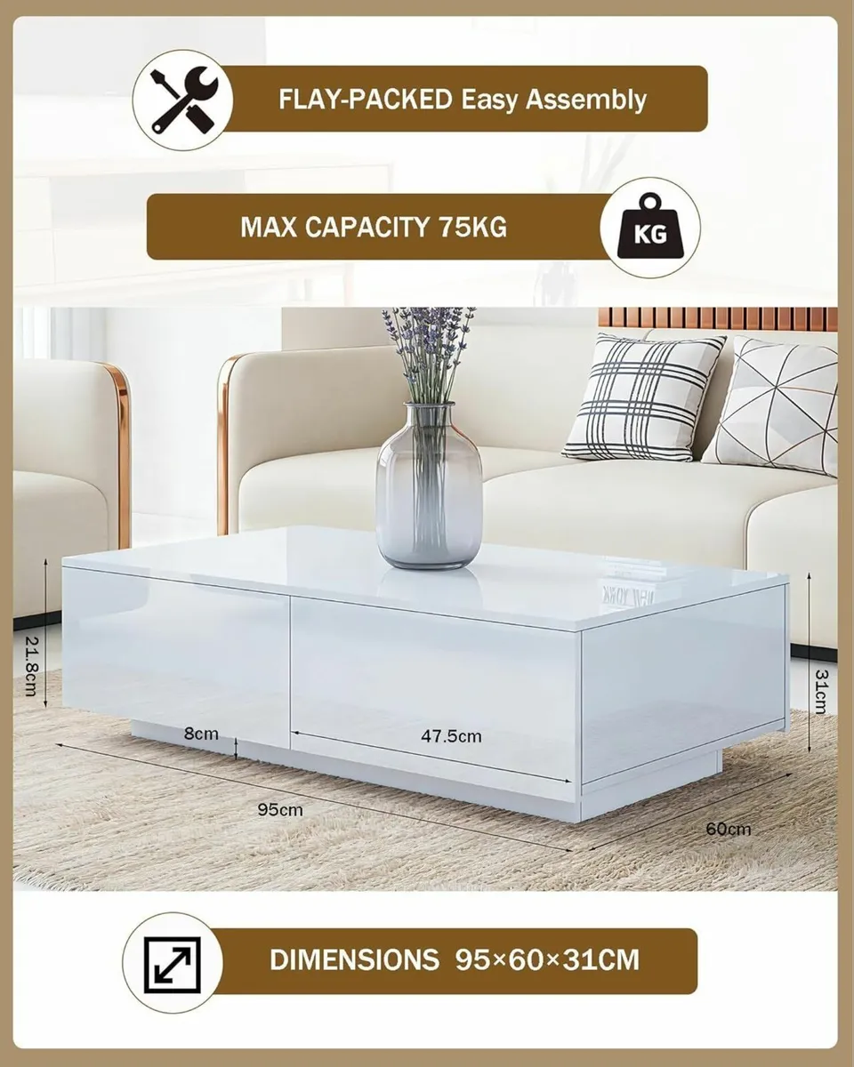 Coffee Table for Living Room Modern Side Wooden - Image 3