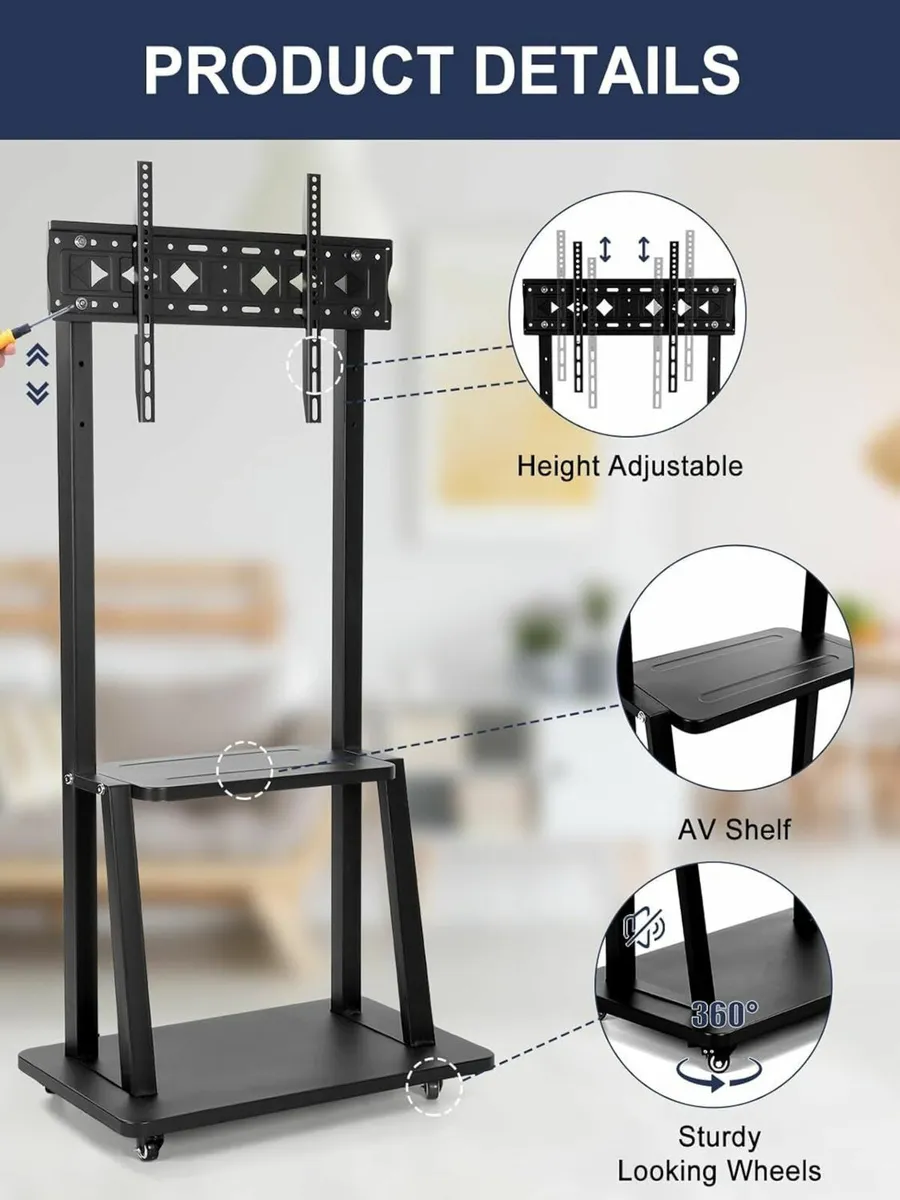 Rolling TV Stand with Wheels for 32-75 Inch - Image 4