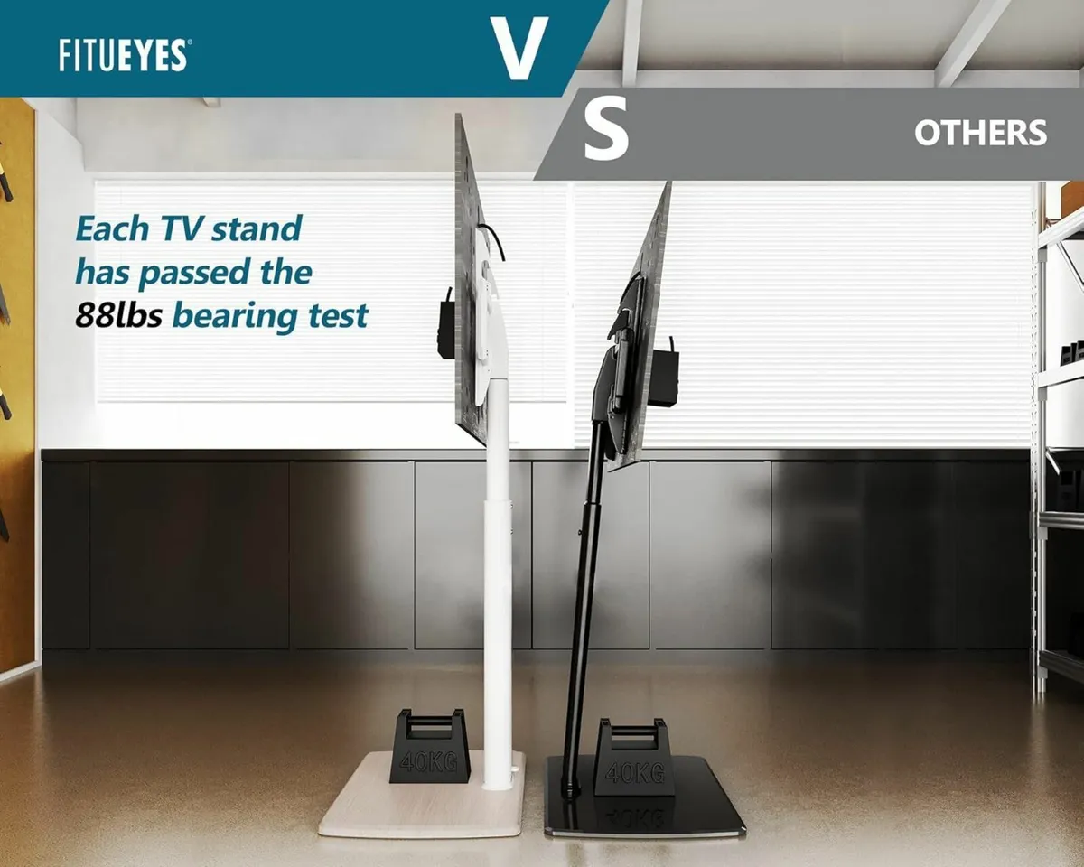 White TV Floor Stand with 20mm Wood Base for - Image 4