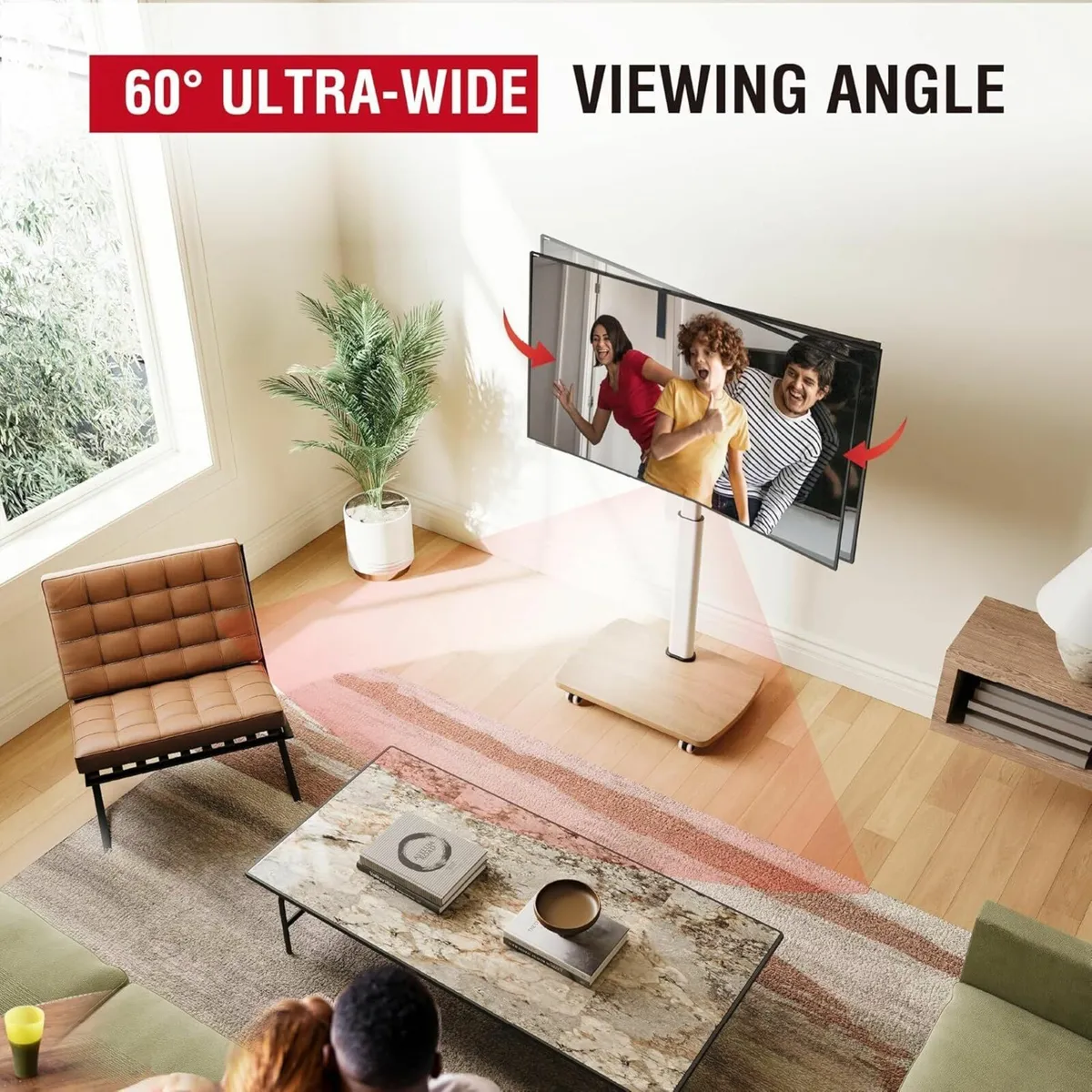 Mobile TV Stand on Wheels with Wooden Base for - Image 3