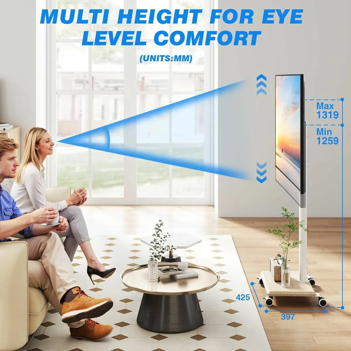 TV Stand on Wheels for 27-55 Inch Mobile Cart - Image 4