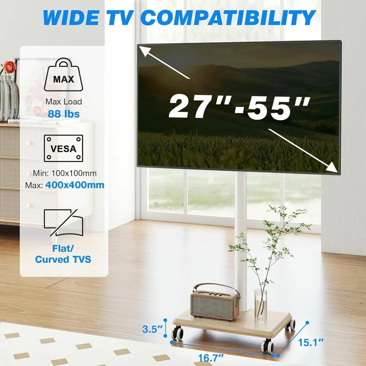 TV Stand on Wheels for 27-55 Inch Mobile Cart - Image 3