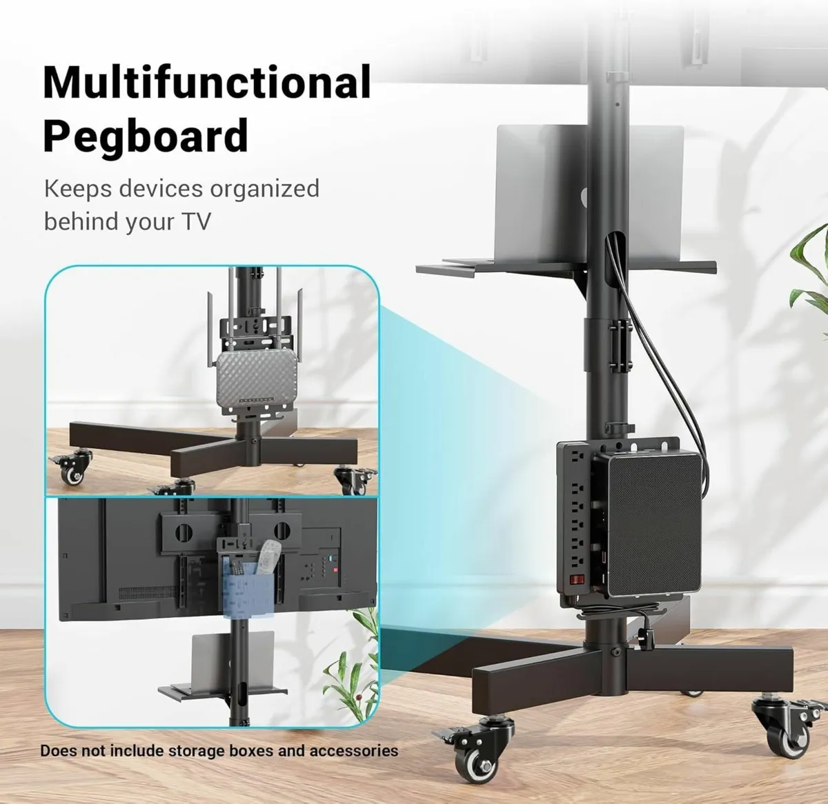 Mobile TV Stand with Pegboard Storage for 23–60 - Image 2