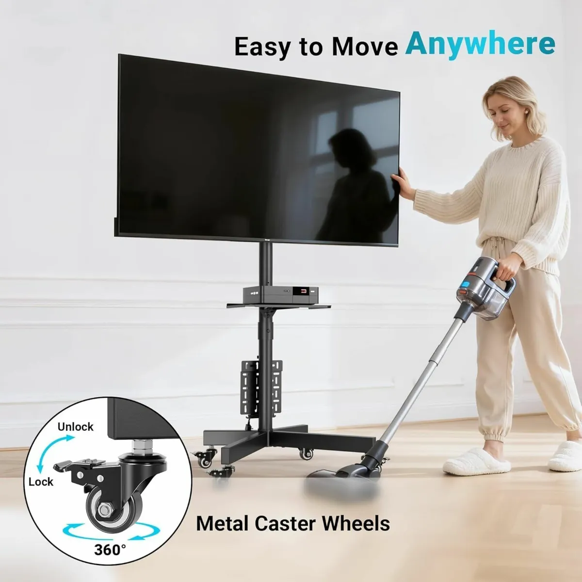 Mobile TV Stand with Pegboard Storage for 23–60 - Image 3