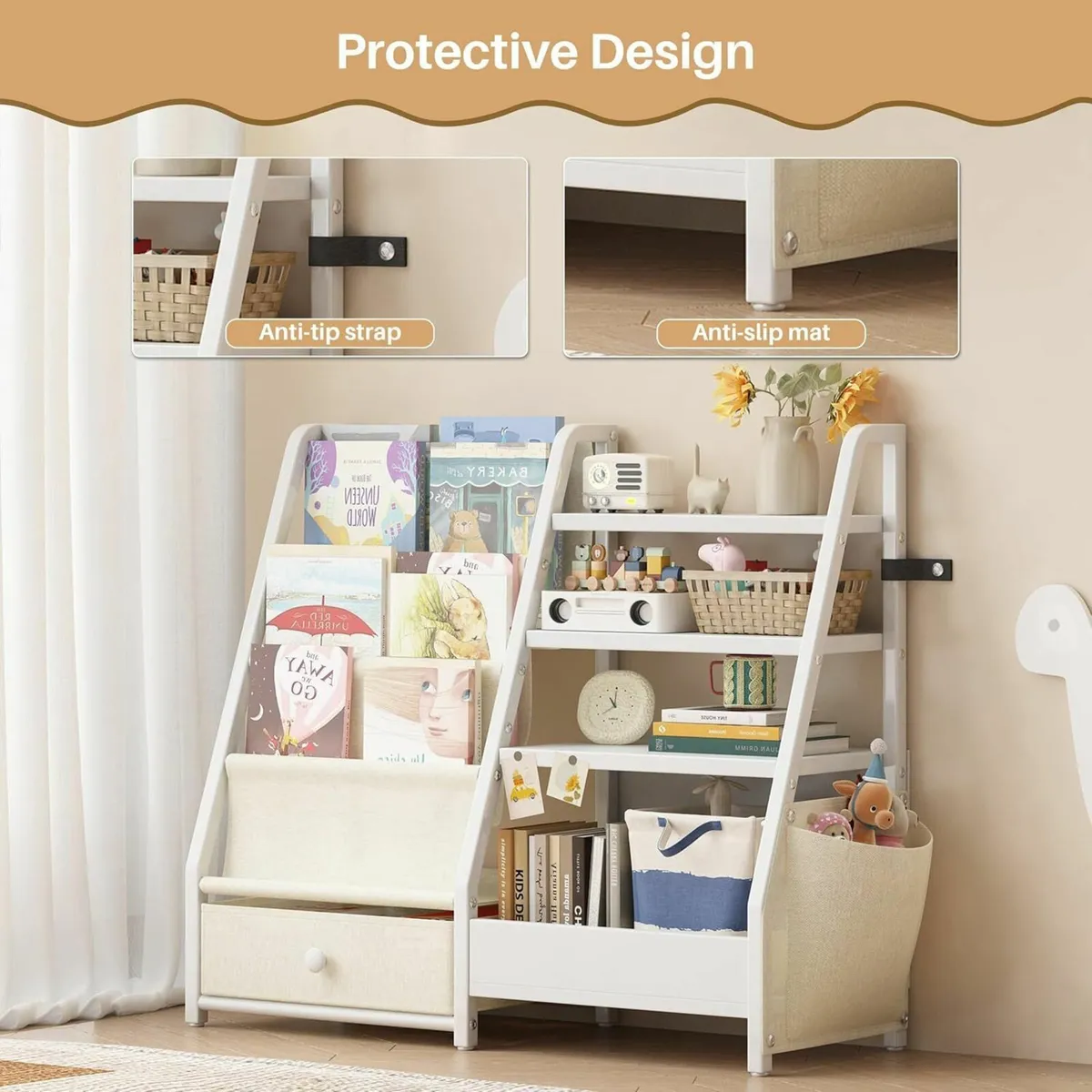 Kids Bookshelf and Toy Storage 3-Tier Sling - Image 4