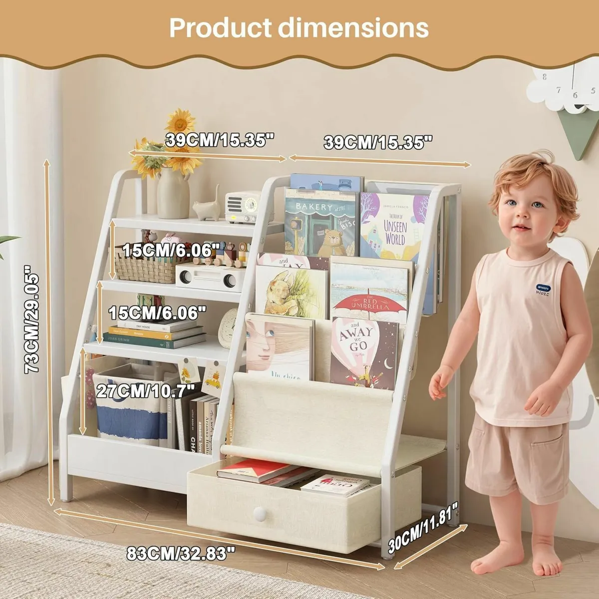 Kids Bookshelf and Toy Storage 3-Tier Sling - Image 2