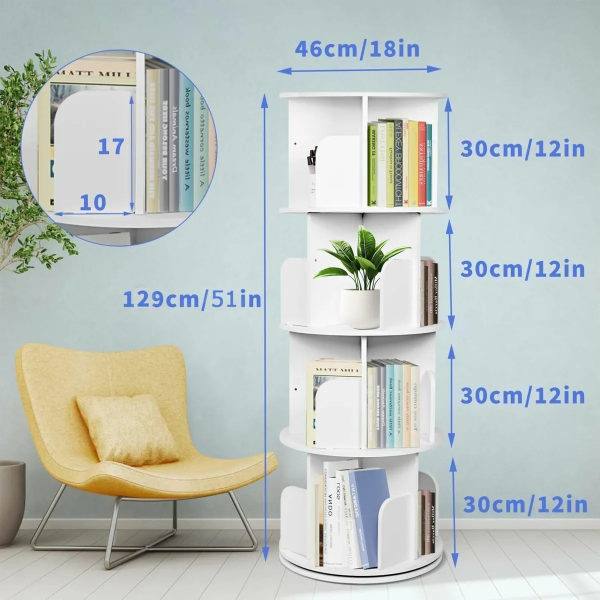 4 Tier Rotating Bookshelf White Spinning Kids - Image 2