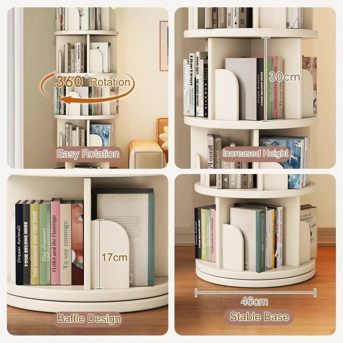4 Tier Rotating Bookshelf White Spinning Kids - Image 4