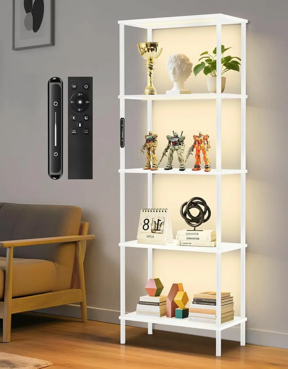 5 Tier Bookshelf with LED Light Touch Remote - Image 1