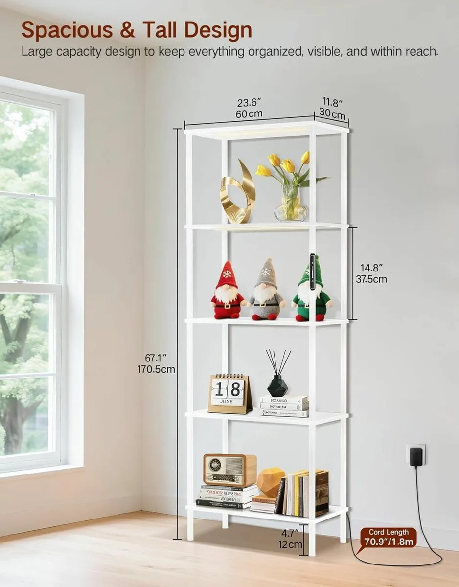 5 Tier Bookshelf with LED Light Touch Remote - Image 2