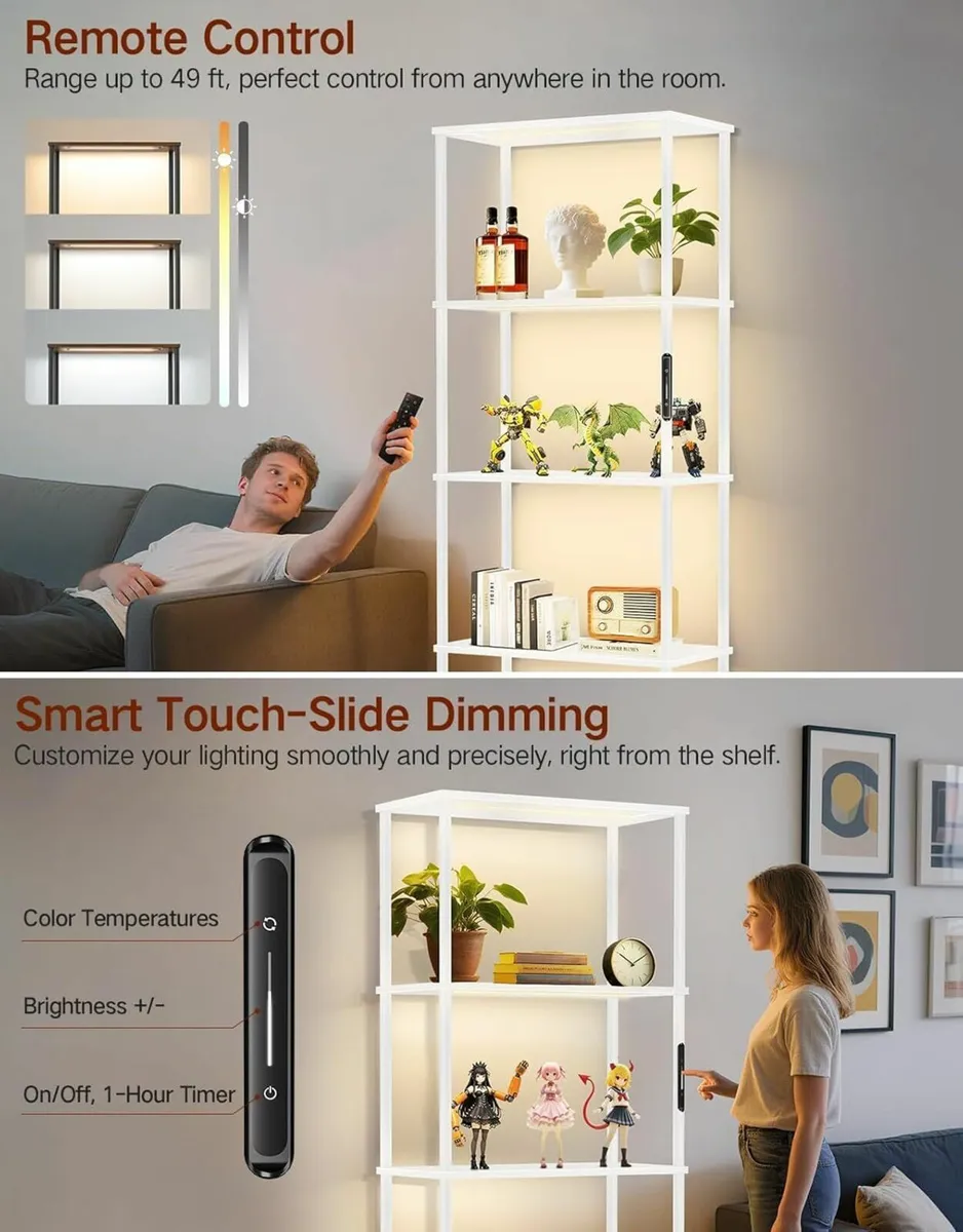 5 Tier Bookshelf with LED Light Touch Remote - Image 3