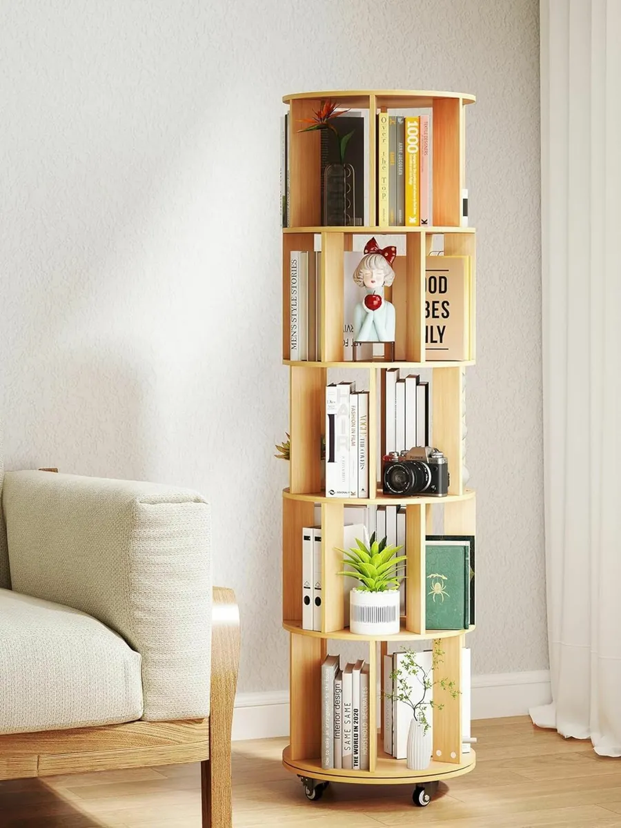 Rotating Bookshelf 5-Tier Corner Bookcase - Image 1