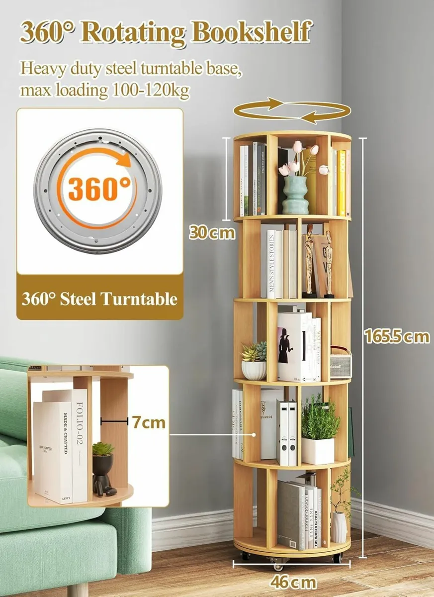 Rotating Bookshelf 5-Tier Corner Bookcase - Image 2