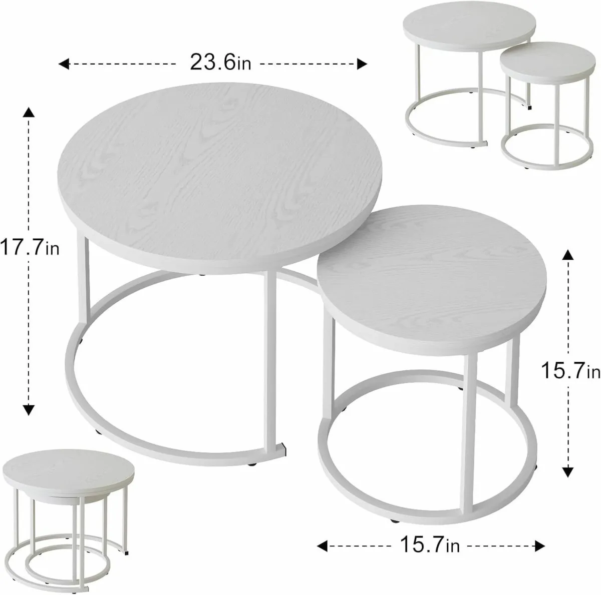 Round Coffee Tables Set of 2 End Table Nesting - Image 3
