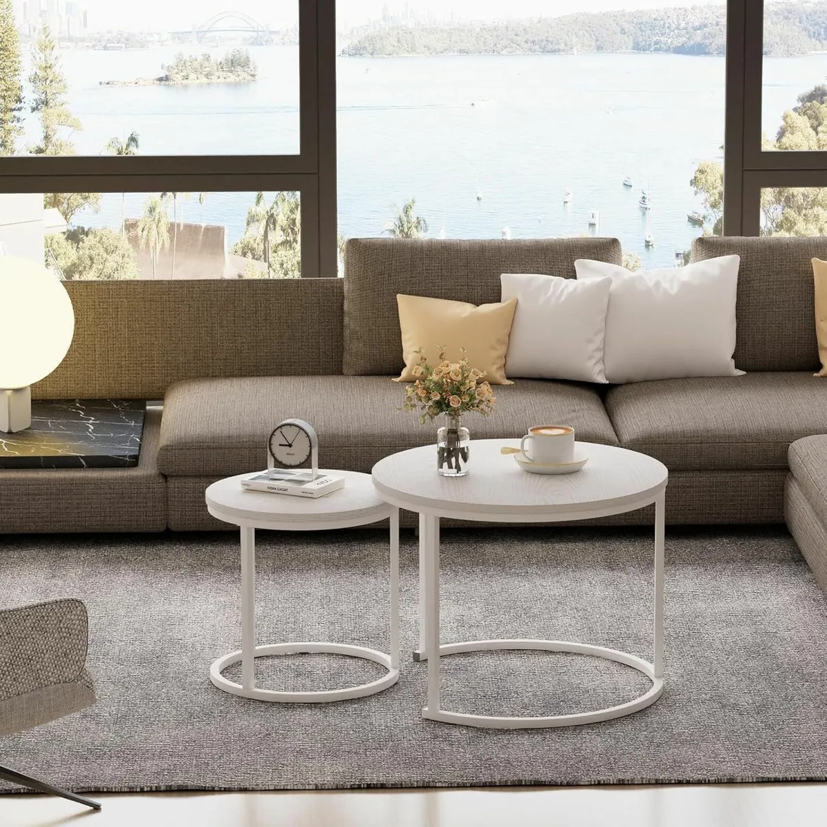 Round Coffee Tables Set of 2 End Table Nesting - Image 4