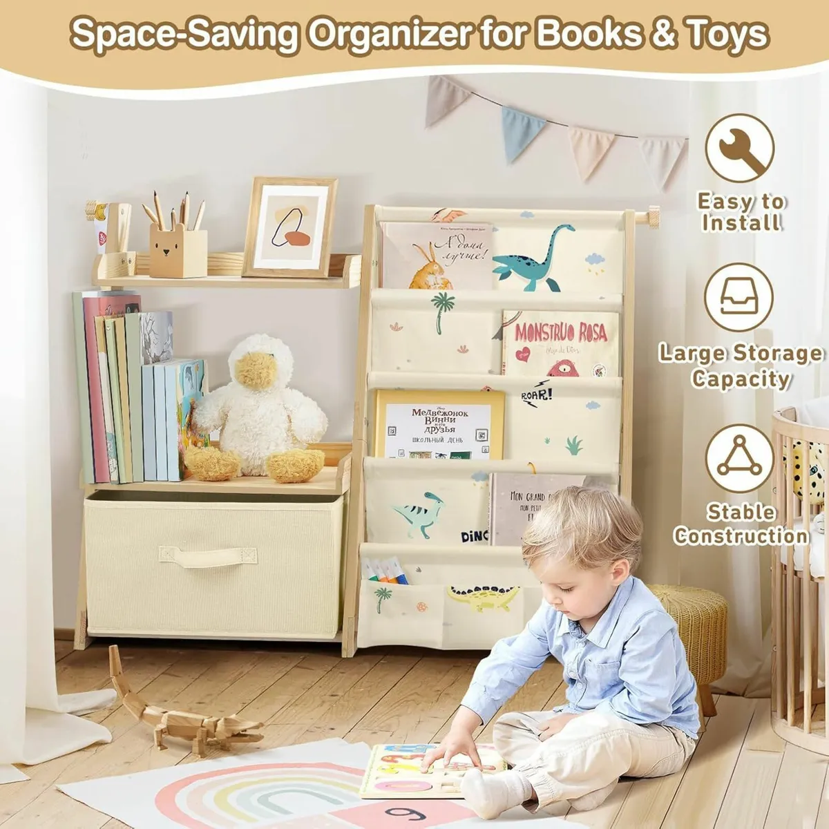 Kids Bookshelf and Toy Storage Montessori Wooden - Image 4