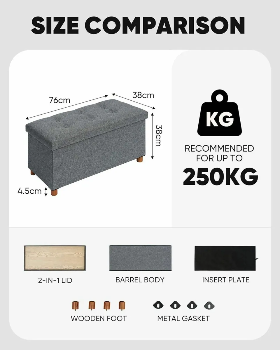 Footstool for Living Room Grey Ottoman Storage - Image 3