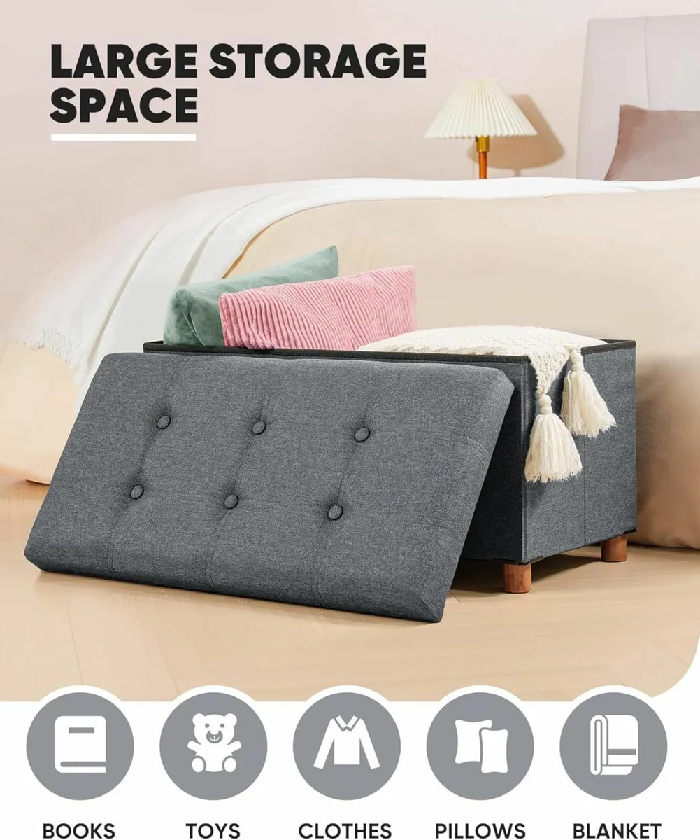 Footstool for Living Room Grey Ottoman Storage - Image 4