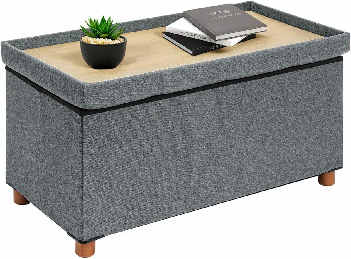 Footstool for Living Room Grey Ottoman Storage - Image 1