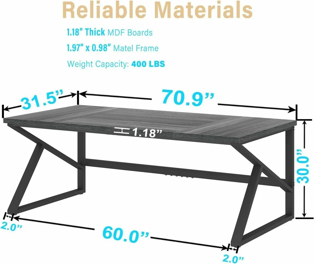 Extra Long Computer Desk Industrial Metal Wood - Image 2