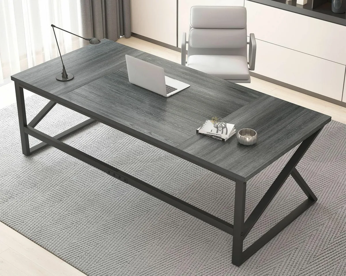 Extra Long Computer Desk Industrial Metal Wood - Image 1