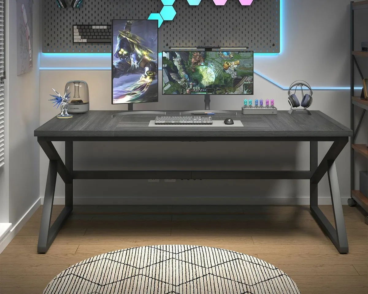 Extra Long Computer Desk Industrial Metal Wood - Image 3