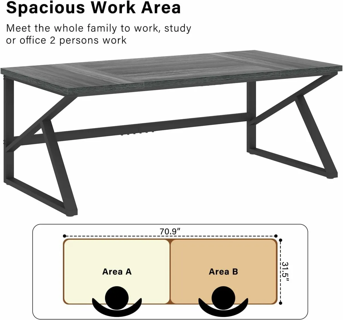 Extra Long Computer Desk Industrial Metal Wood - Image 4