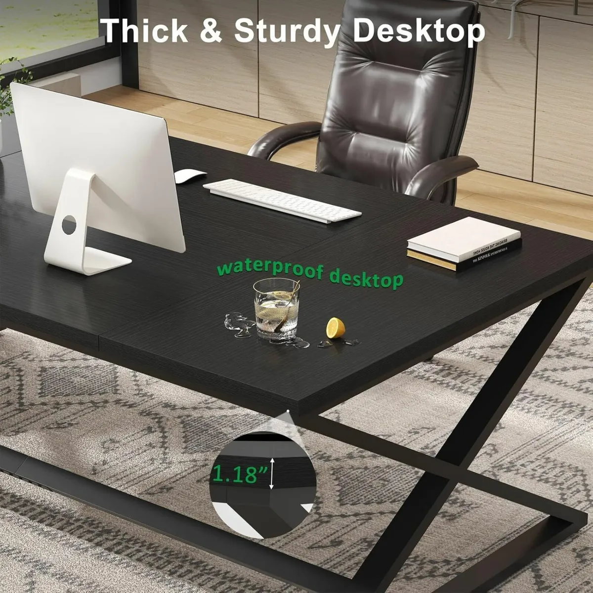 Black Large Computer Desk 70 Inch Long Writing - Image 3
