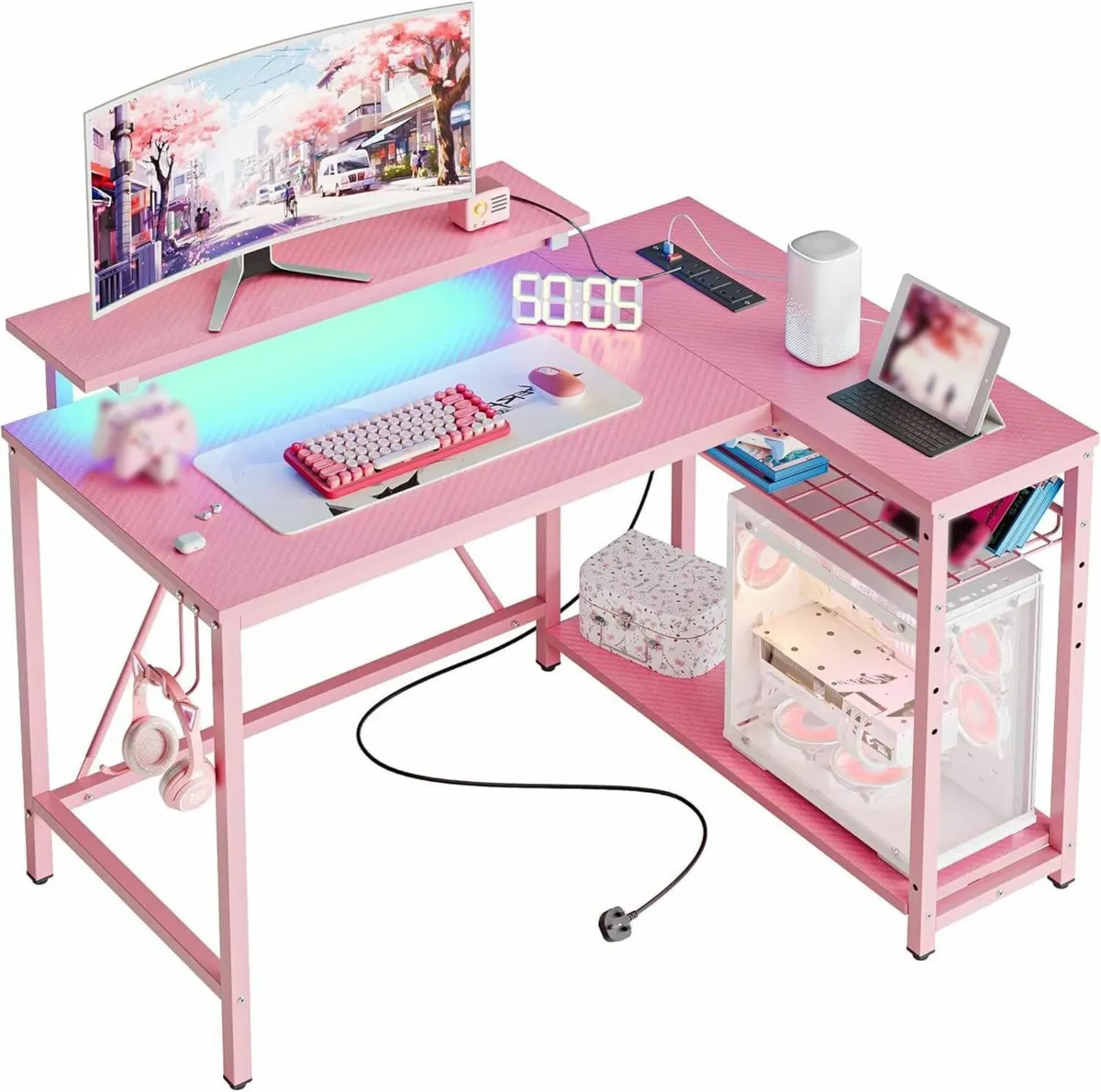 106.5CM L-Shaped Desk with Power Outlets LED - Image 1