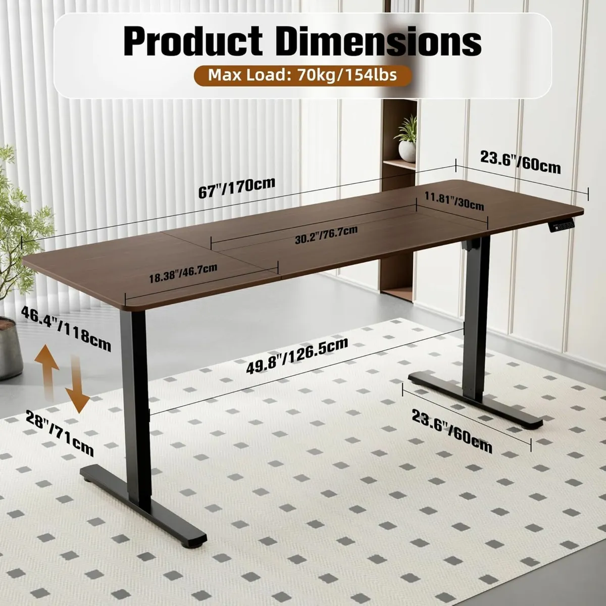 Electric Standing Desk Height Adjustable 170x60cm - Image 3