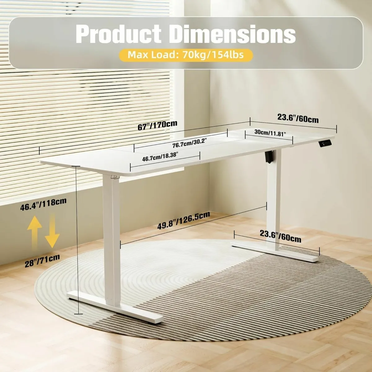 Electric Height Adjustable Standing Desk 170x60cm - Image 3