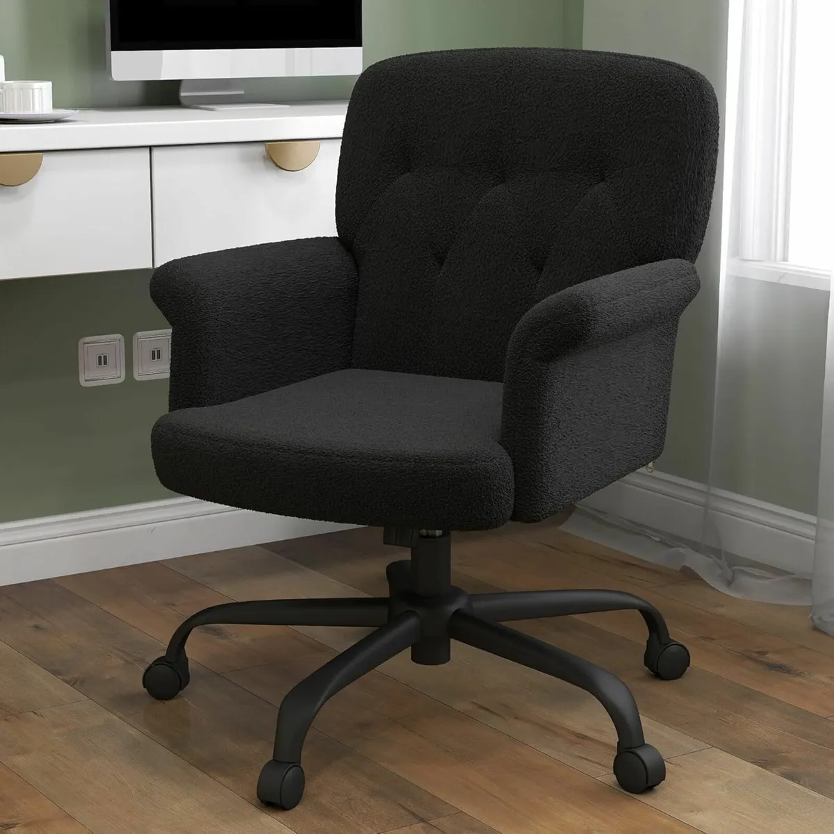 Home Office Desk Chair Comfy Upholstered Fuzzy - Image 1